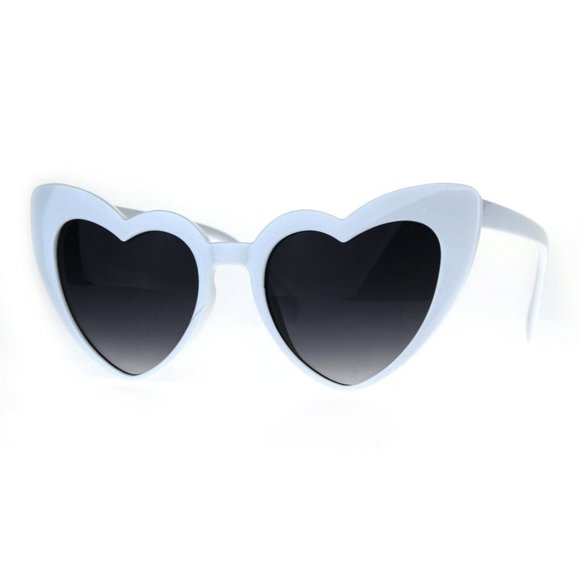 White Heart Shape Cat‎ Eye Plastic Groovy Sunglasses - Picture 1 of 4